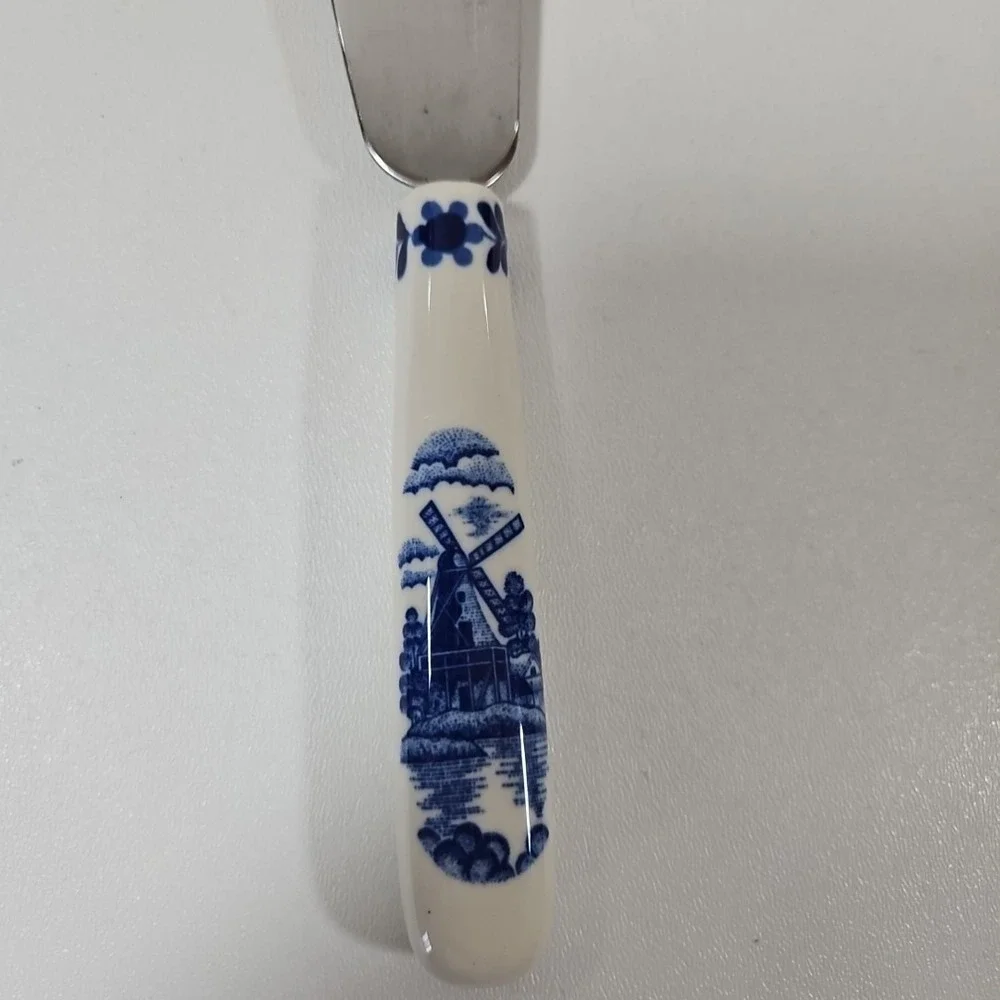 Vintage Dutch‎ Elesva Porcelain Stainless Steel Cheese Knife Windmill